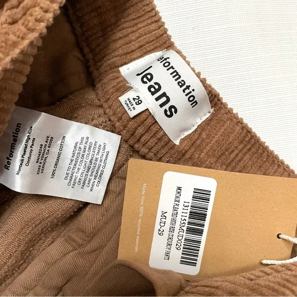 Reformation Sz 29 Montauk Pant Corduroy Pleaded in Mud High Waist - Picture 2 of 7